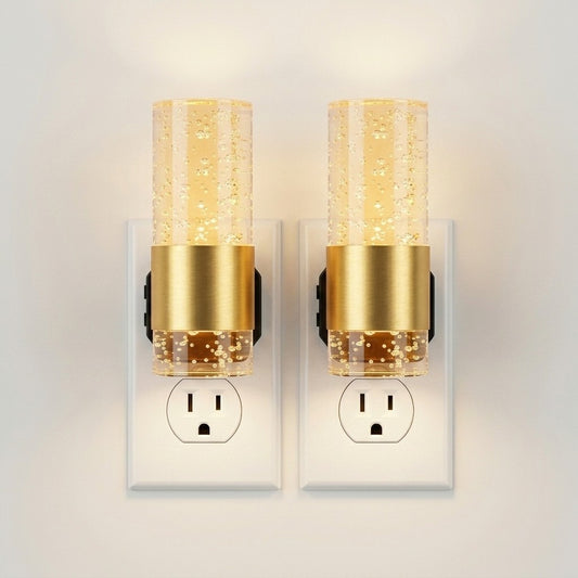 Pack of 2 LED night lights plugged into a wall outlet